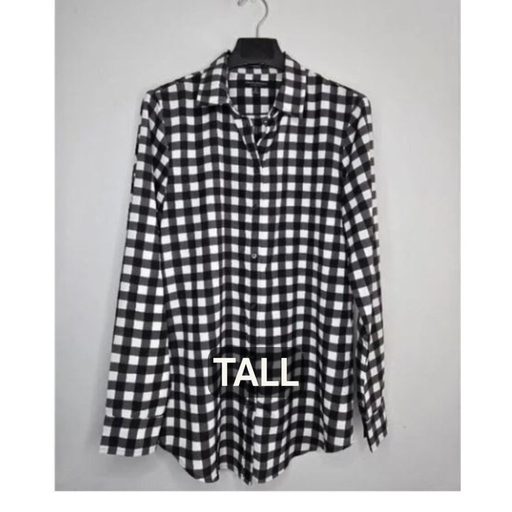 Banana Republic Dillon Shirt M Tall Black White Gingham Button Down